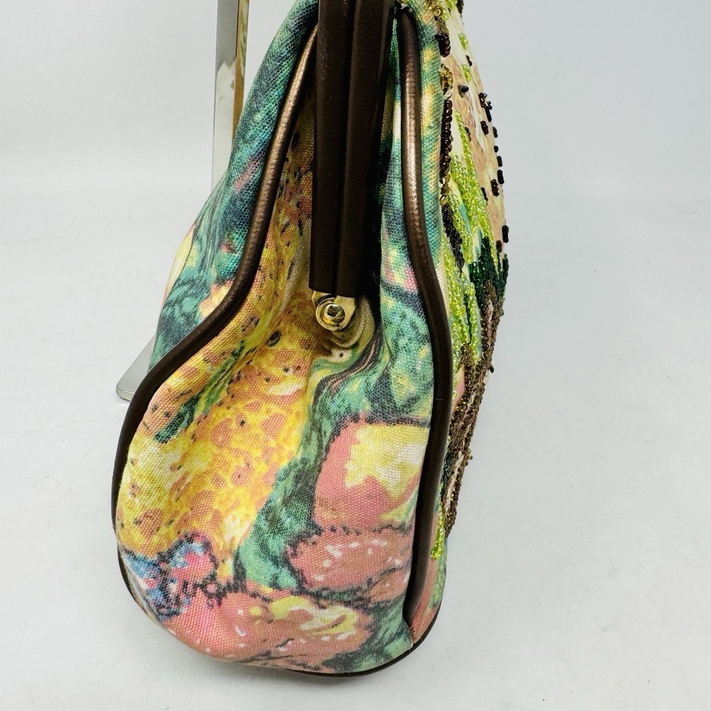 Vintage Prezzo Boho Multicolor Beaded Bling Fabric Shoulder Handbag Brown Beige - Picture 5 of 13